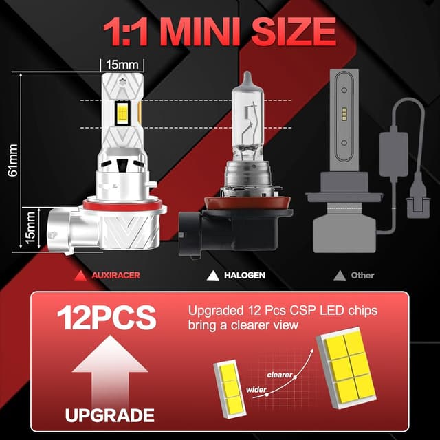 Detalle 2 de AUXIRACER H11 LED 30000LM 6500K bianco freddo (H11/H9/H8) 12V, plug and play, confezione da 2 lampadine