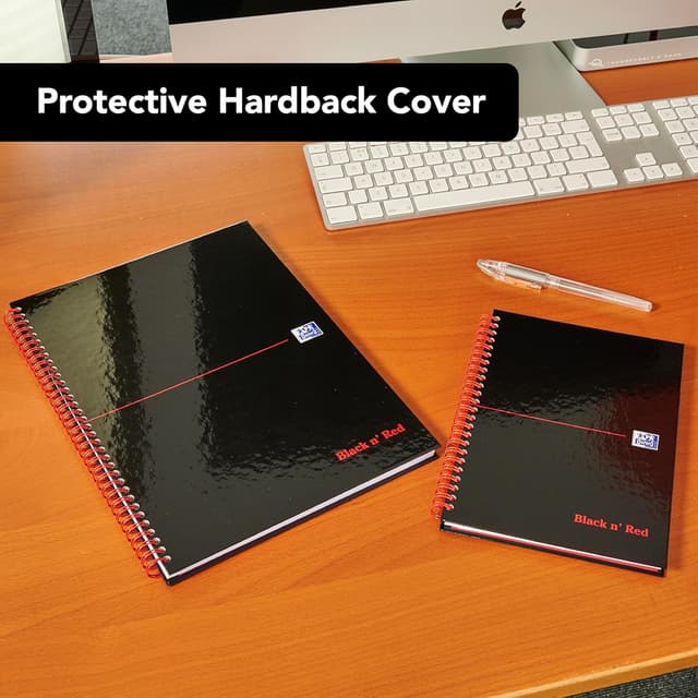 Detalle de Oxford Black n' Red A5 Glossy Hardback Wirebound Notebook (Ruled, 140 pages) with Scribzee