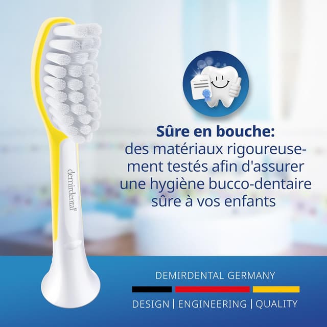 Detalle de Têtes de brosse demirdental pour Philips Sonicare Kids (7 à 10 ans) – Jaune, lot de 8, compatibilité HX6048/HX6044