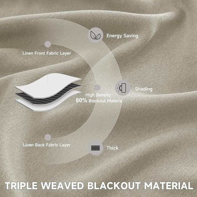 Detalle de Ystyle Rideau occultant thermique anti-froid et chaleur (lot de 2) effet lin, 140x300 cm, beige