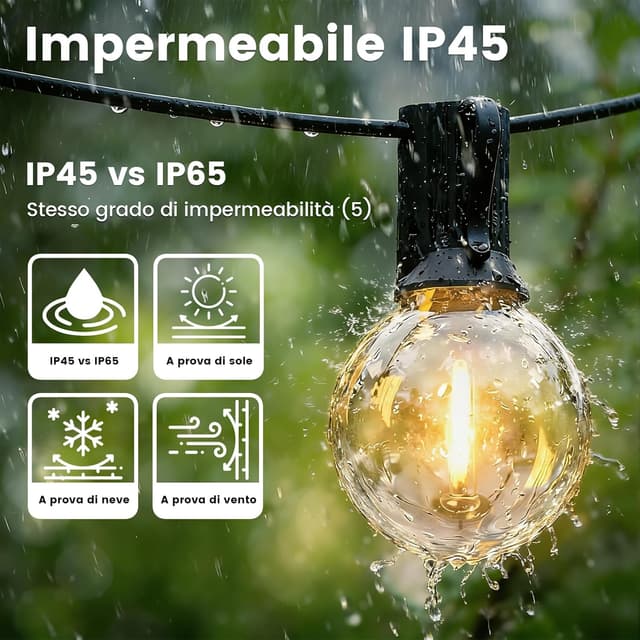 Detalle 2 de Yuusei Catena Luminosa Esterno 60 m con telecomando, IP45 e 78+4 lampadine G40 2700K