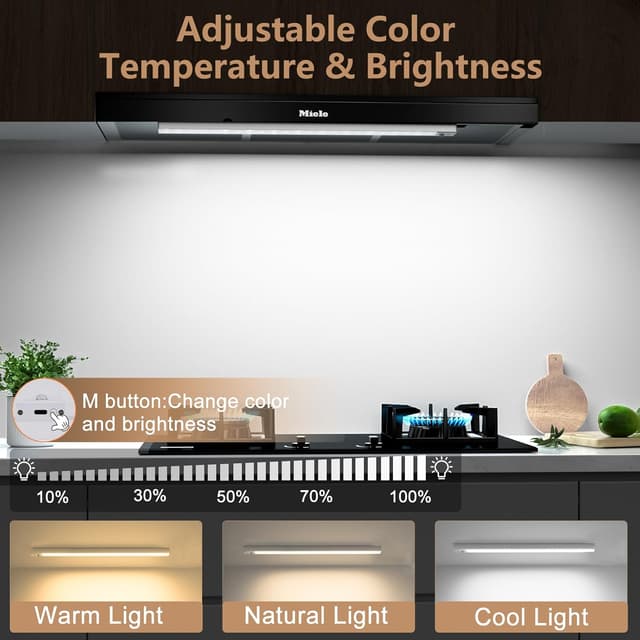 Detalle 2 de Unterbauleuchte Küche LED Schrankbeleuchtung mit Bewegungsmelder, 2er-Set (43,5 cm) USB-kabellos, 3 Farbmodi, dimmbar