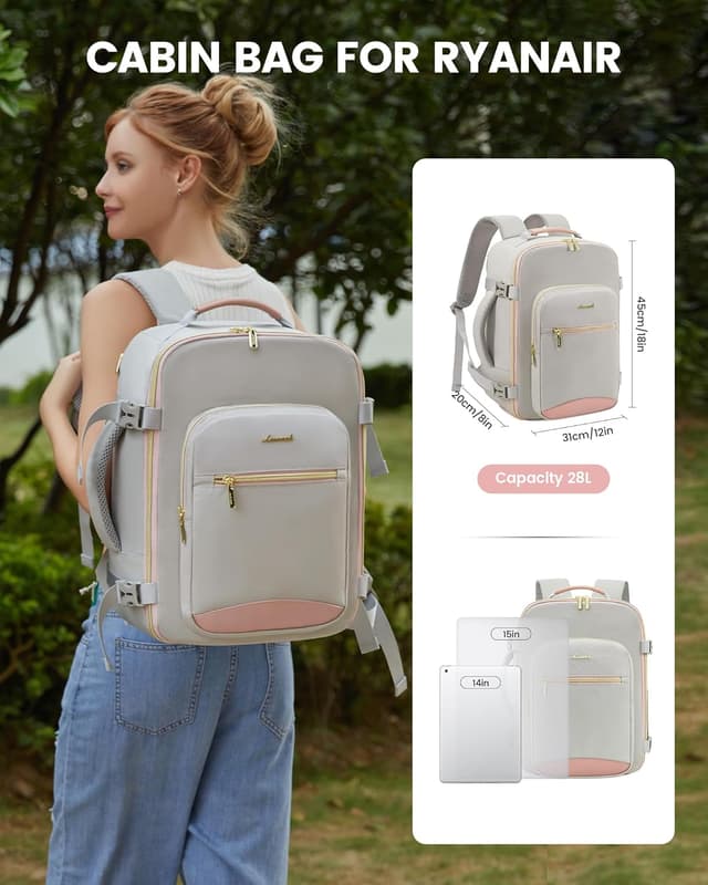 Detalle 1 de LOVEVOOK Easyjet approved 45x36x20cm underseat cabin bag 32L with 180° opening & laptop compartment