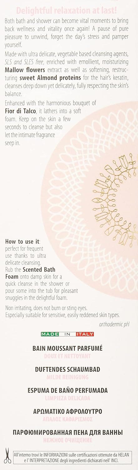 Detalle de Helan Fior di Talco Bagnoschiuma Delicato 200 ml – detergenza delicata per corpo e capelli, idratante e ristrutturante