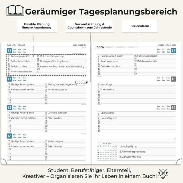 Detalle de IN-LUXPRO Kalender 2026/2027 Wochenplaner (18 Monate) A4 Quergrün mit Notizseiten