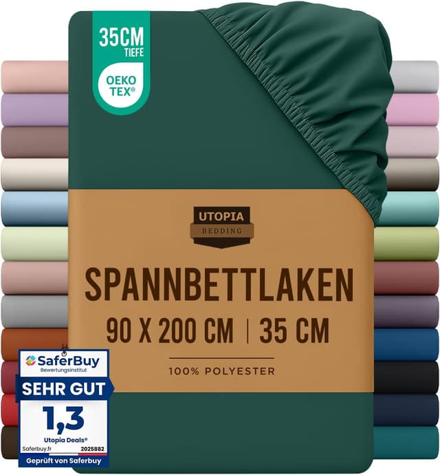 Thumbnail 6 de Utopia Bedding Spannbettlaken 100 x 200 cm (Grau) – Oeko-Tex zertifizierte Microfaser mit 35 cm Tasche