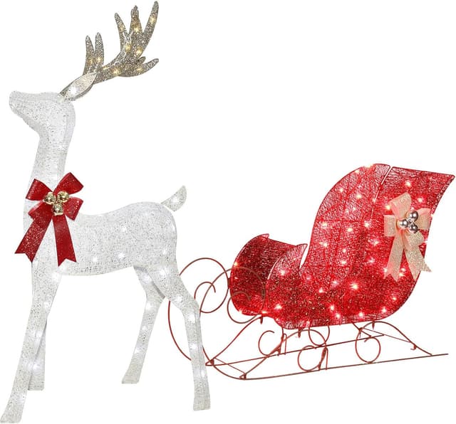 Imagen de Lighted Reindeer & Sleigh Christmas Decor 2 Pcs 🎄 en OfertitasTOP
