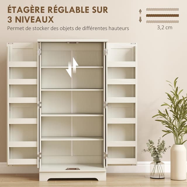 Detalle de HOMCOM Buffet Cuisine / Vaisselier 5 niveaux crème avec portes et étagères réglables, 60 x 40 x 120 cm