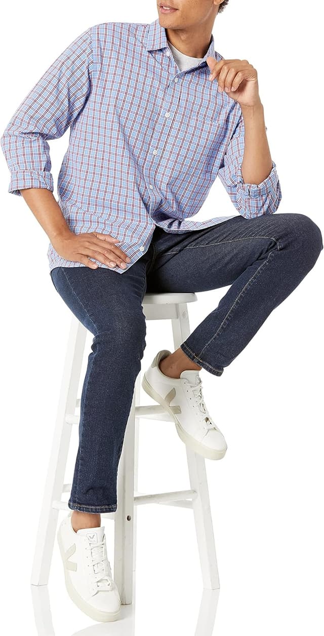 Detalle 2 de Amazon Essentials Homme Chemise en popeline à manches longues coupe standard, style décontracté