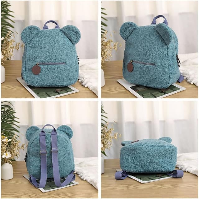 Detalle de Zaino in peluche Aomig con orsetto, zaino a spalla con orecchie e mini peluche per bambini (bianco)