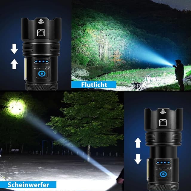 Detalle 2 de ZEUSFIRE Taschenlampe LED aufladbar mit USB, 7 Lichtmodi & IPX7 – für Camping, Wandern und Outdoor