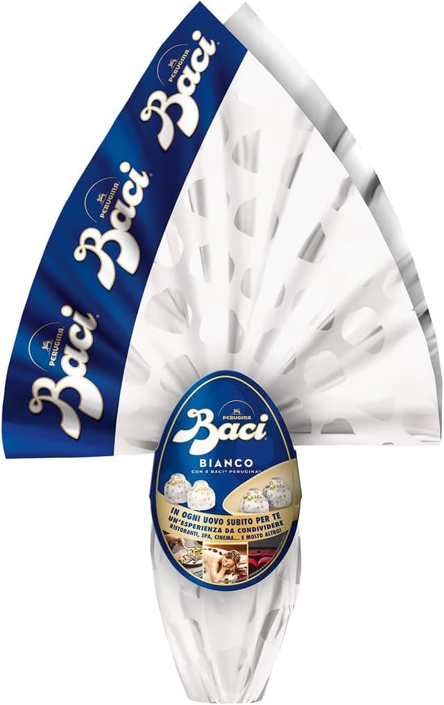 Detalle de Baci Perugina Uovo di Pasqua 2026 in cioccolato bianco con sorpresa e 4 cioccolatini da 265g