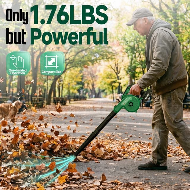 Detalle 2 de K I M O Cordless Leaf Blower Vacuum Combo 4-in-1 (20000RPM, 150MPH) with 3 Nozzles & 2x2000mAh Batteries