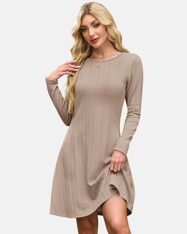 Detalle de AUSELILY Damen Strickkleid für Herbst & Winter mit Rundhalsausschnitt und Langarm
