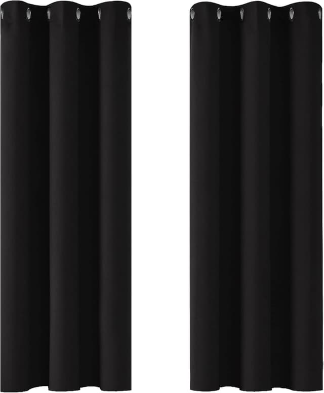 Detalle de Deconovo Eyelet Blackout Thermal Curtains (2 Panels) – Kitchen, Black, Ready to Hang