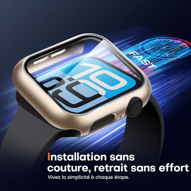 Detalle 2 de TAURI 2 pièces PC coque + verre trempé pour Apple Watch SE/Series 6/5/4 44 mm – Champagne + transparent