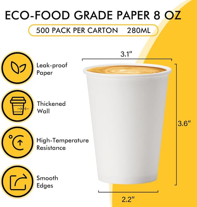 Detalle 2 de RACETOP 8 oz Disposable Coffee Cups 500 pack