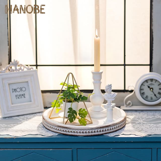 Detalle 2 de Hanobe Round Wooden Tray for Coffee Table Decor 🟡