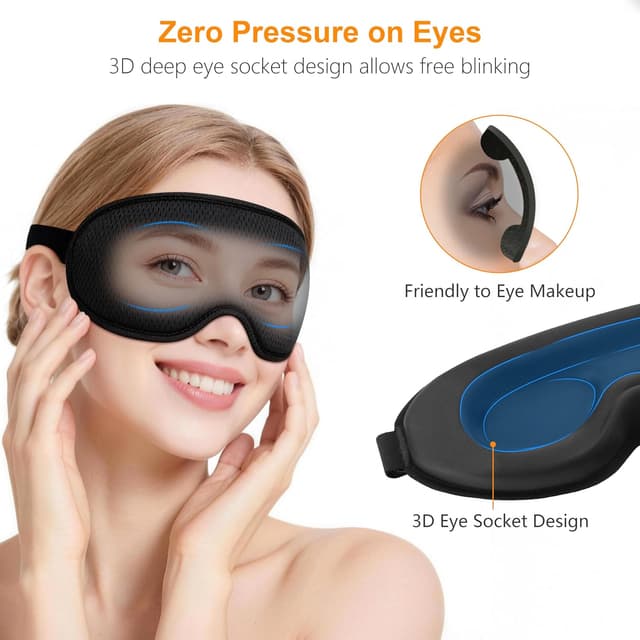 Detalle de Gritin 100% Blackout Sleep Eye Mask – 3D zero-pressure eye design for side sleepers