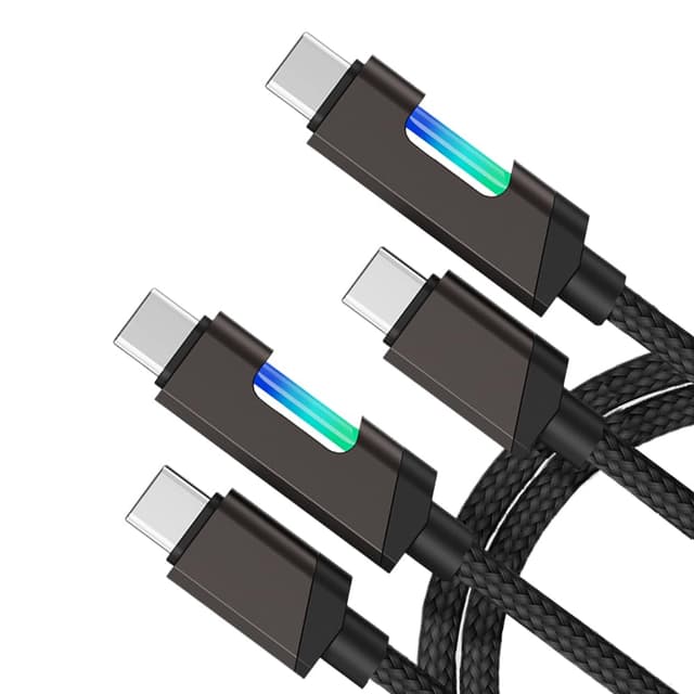 Detalle de USB Type-C Fast Charge Lead 60W with RGB Light, 1.2m Nylon Braided (2 Pack)