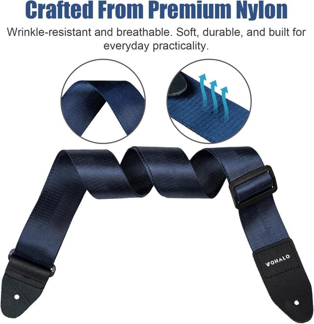 Detalle de VOHALO Adjustable Nylon Guitar Strap (36–60 inches) with Picks & Accessories