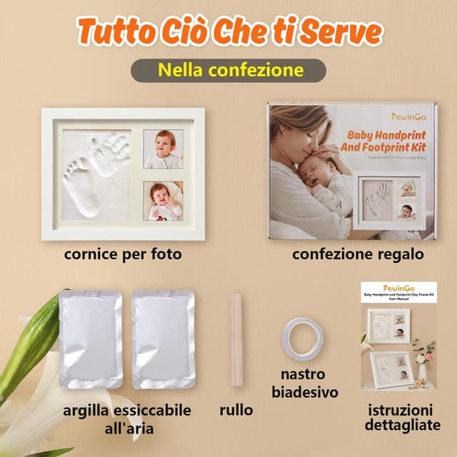 Thumbnail 6 de PewinGo Cornice Impronte Neonato con Argilla per Mani e Piedi