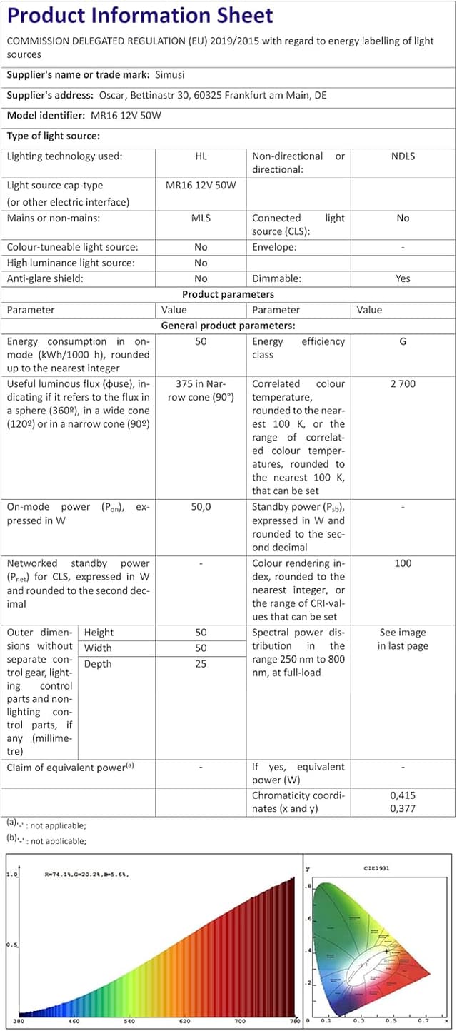 Thumbnail 6 de Simusi MR16 50W 12V GU5.3 dimmable spotlight bulbs