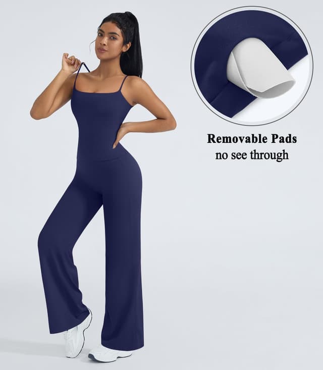 Detalle de OMKAGI Women’s Workout Sets with Padded Tank Tops and Straight-Leg Yoga Pants