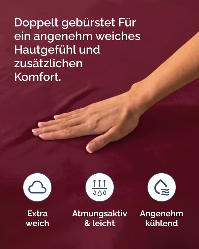 Detalle de CGK Unlimited Spannbettlaken 160x200 cm Weinrot – extra tief bis 40 cm, Mikrofaser mit Oeko-TEX