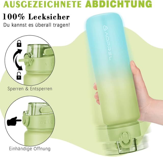 Detalle de AOPREL Sport-Trinkflasche 1 l aus Tritan (BPA-frei) mit Filter und Bürste