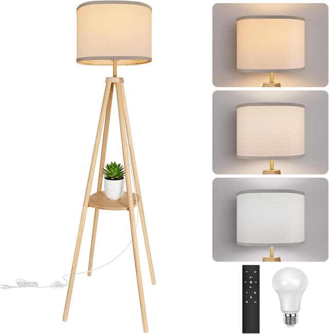Detalle de YooShine Stehlampe für Wohnzimmer mit Ablage, dimmbar (2700K–6500K) und Fernbedienung