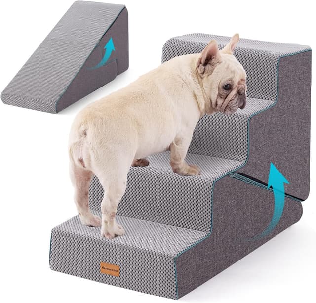 Detalle de Gardner Pet 4-Step Adjustable Dog Steps for Bed 47–56cm High (Grey) – Waterproof, Non-Slip Ramp with 35D Foam