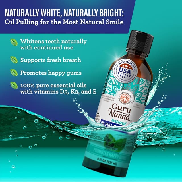 Detalle de GuruNanda Total Smile Makeover Kit Regular with Cocomint Oil Pulling, Dual Barrel Whitening Mouthwash, Whitening Strips & Toothbrushes