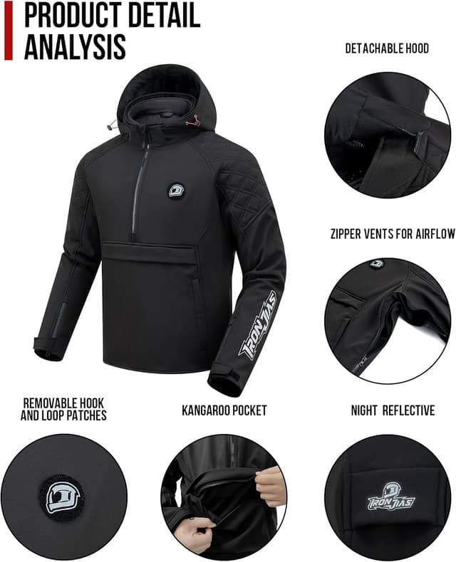 Detalle de IRON JIA’S Motorradjacke Herren 3-in-1 alle Jahreszeiten mit CE-Schulter- und Ellbogenprotektoren, XL