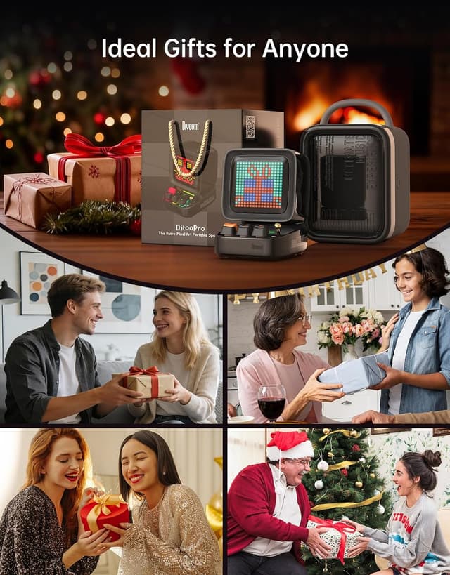 Detalle de Divoom Ditoo multifunctional pixel art Bluetooth speaker with RGB screen, alarm clock and mini keyboard (Black)