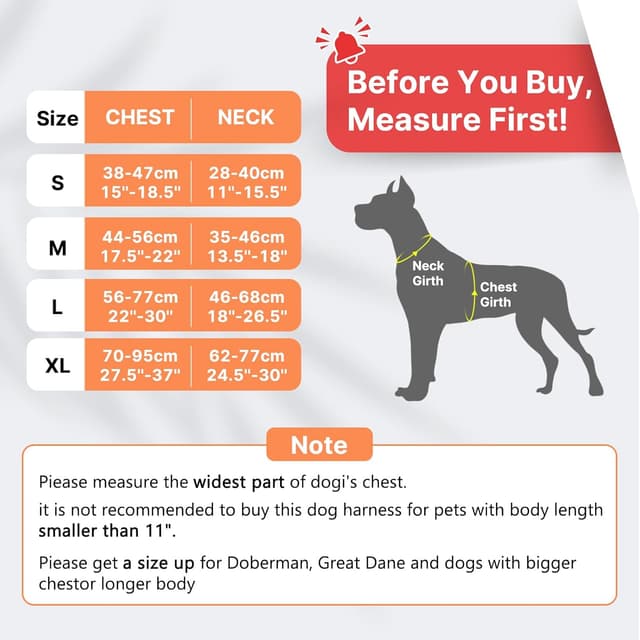 Detalle 2 de Belababy Adjustable Reflective No Pull Dog Harness (Front Clip) with Control Handle, Orange, Size M