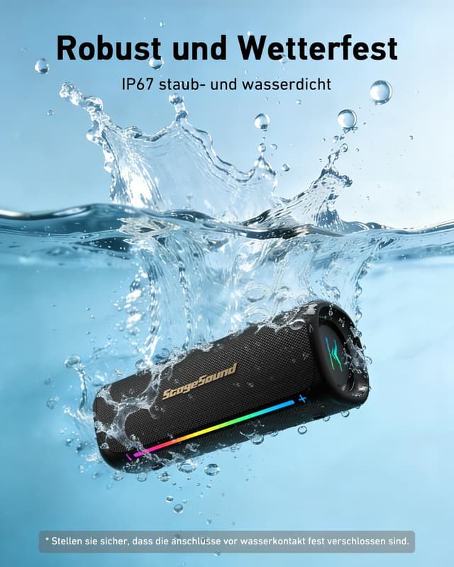 Detalle de StageSound Outdoor Bluetooth Lautsprecher „GoFree 2“ mit 40 W Peak, IP67, RGB & TWS Stereo
