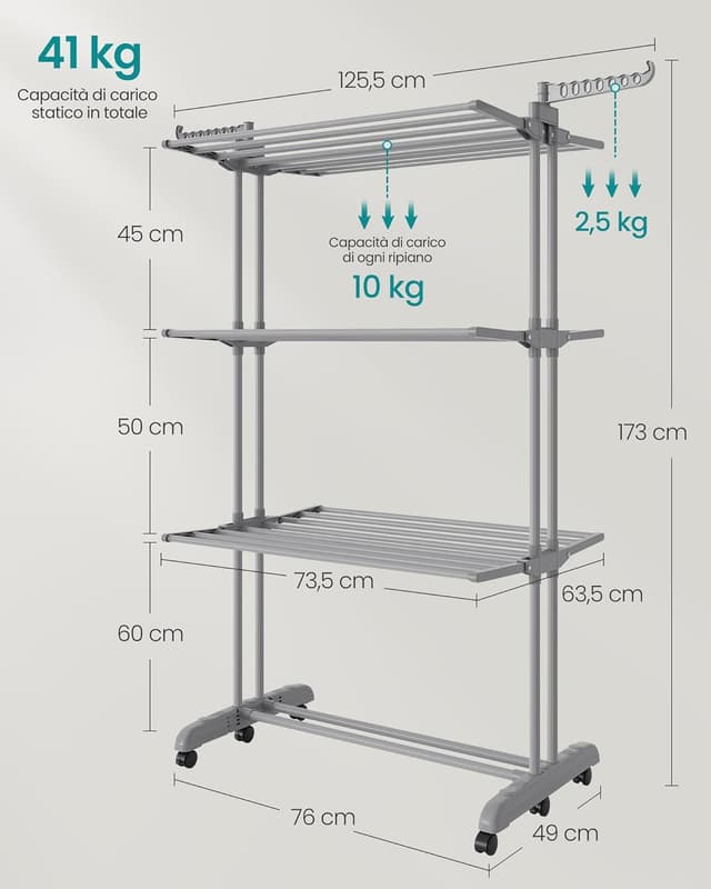 Thumbnail 6 de SONGMICS Stendibiancheria 4 livelli 41 kg