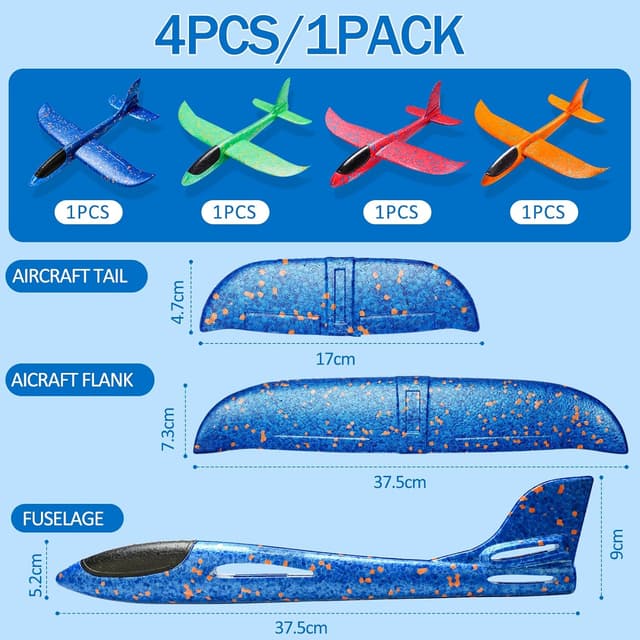 Detalle de Avion jouet enfant 37 cm (lot de 4) en mousse EPP/EVA – planeur interactif pour jeux extérieurs