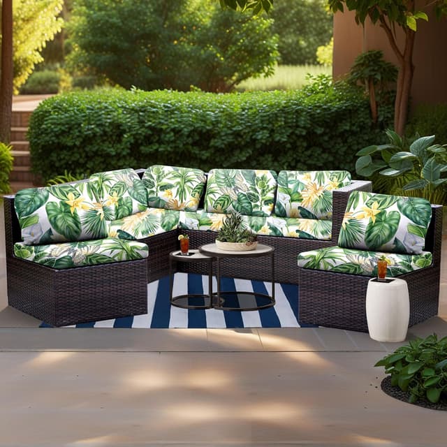 Detalle 2 de LiveGo Patio Stretch Sofa Cushion Cover (8-pack) – Outdoor replacement slipcovers with soft elastic fit, Green Leaves