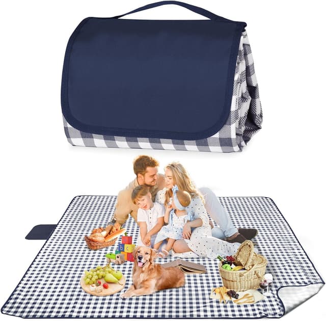 Detalle de Maidyna Picnic Blanket Waterproof 200 x 200 cm (Blue) – sandproof picnic mat with carry handle