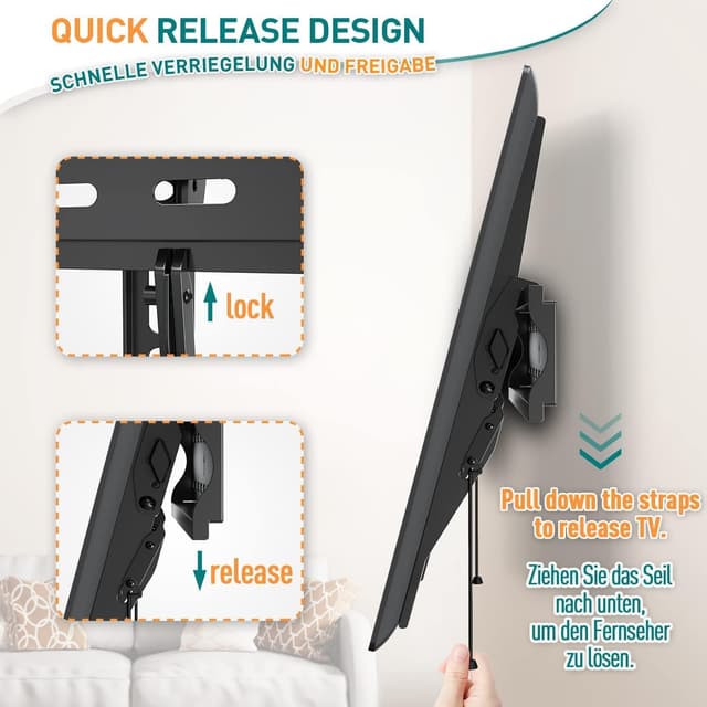 Detalle de ELIVED EV007 support mural inclinable ultra fin pour TV 26–60" (VESA 75×75 à 400×400, jusqu’à 45 kg)