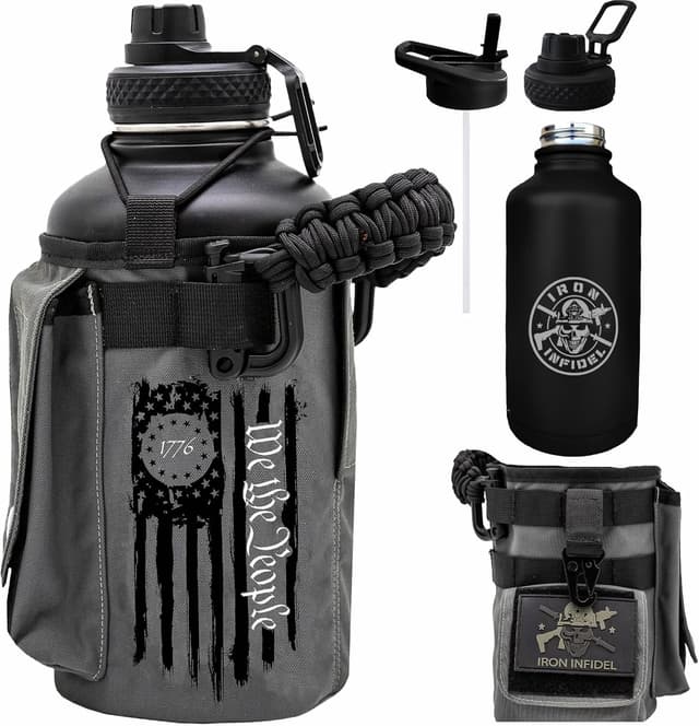 Detalle de Iron Infidel Battle Bottle Half Gallon Insulated 64 oz Stainless Steel Jug with Paracord Handle and Rugged Sleeve (Betsy Ross 2 Liter)