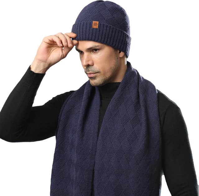Detalle de MAZELIKEHOOD 3-piece winter hat, scarf and gloves set for men
