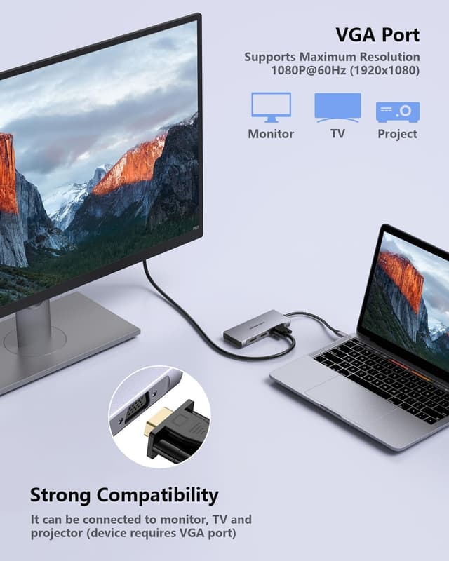 Detalle de Station d’accueil USB C 9 en 1 avec double HDMI + VGA + 100W PD – Dock USB-C double affichage