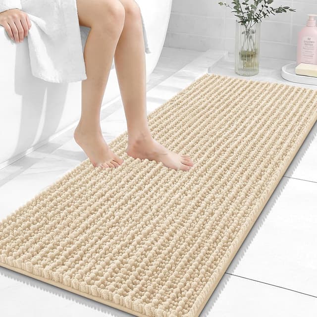 Detalle de OLANLY Long Bathroom Rugs Runner (47x20) Chenille Bath Mat in Beige