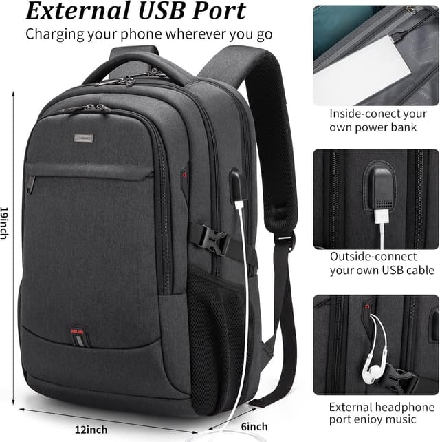 Detalle 2 de DUSLANG 17 Inch Laptop Backpack USB Charging Port