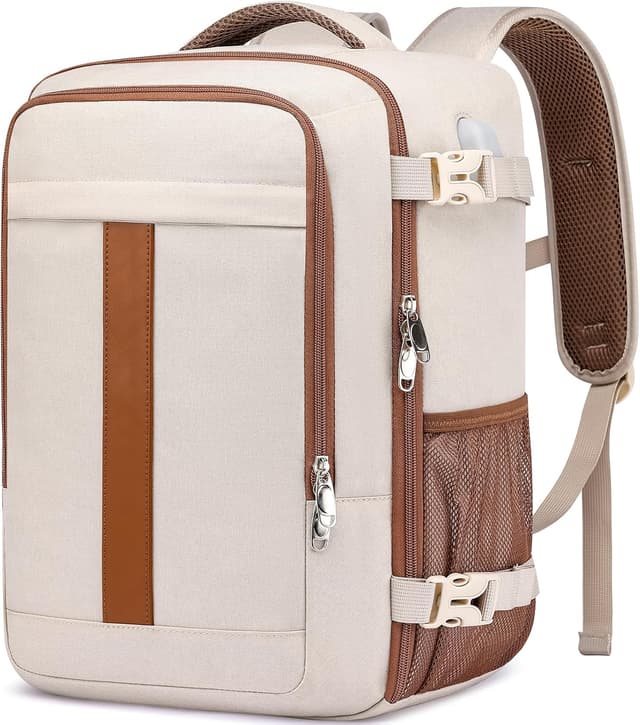 Detalle de PUSLOM Handgepäck-Rucksack 40 x 20 x 25 cm (20 l) für Ryanair inkl. USB-Anschluss – beige
