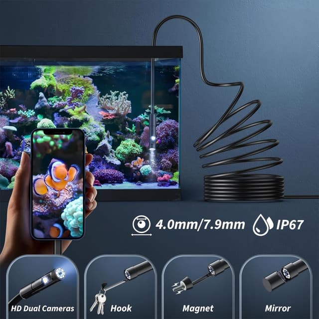 Detalle de Dual-Lens Endoscope Inspection Camera with Lights (1920P HD) and Semi-Rigid Snake Lens – UseePlus-style app support