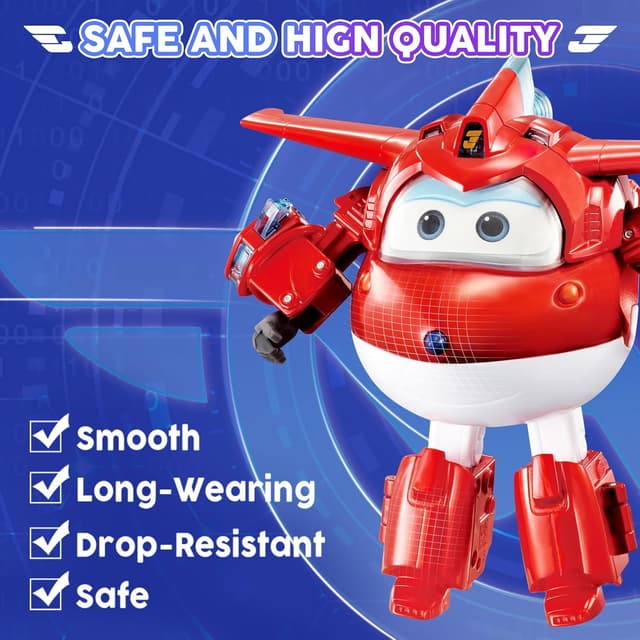 Detalle 1 de Super Wings Transformable Jett “Supercharged” 2-in-1: aeroplano e figura robotica per bambini (circa 12,7 cm), a partire da 3 anni